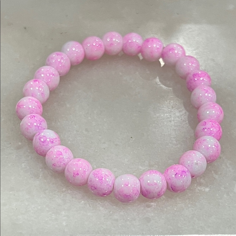 Chic Marbled Pink Beaded Stretch Bracelet